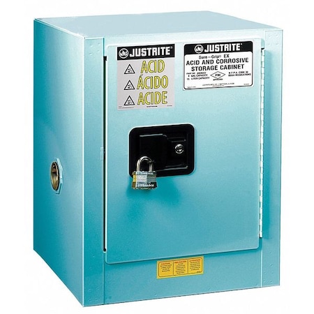 Justrite Corrosive Safety Cabinet, 4 gal, 1 Shelves, Steel, 17 in W x 22 in H x 17 in D, Blue 8904022