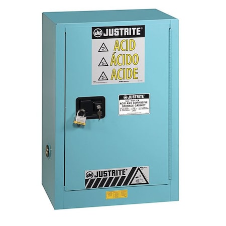 Justrite Hazardous Material Storage Cabinet, 12 gal, 1 Shelves, Steel, 23 1/4 in W x 35 in H x 18 in D, Blue 891202