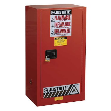 Justrite Hazardous Material Storage Cabinet, 20 gal, 2 Shelves, Steel, 23 1/4 in W x 44 in H x 18 in D, Red 891511