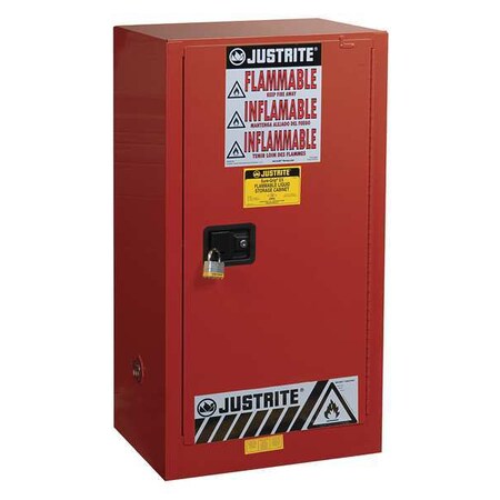Justrite Hazardous Material Storage Cabinet, 20 gal, 2 Shelves, Steel, 23 1/4 in W x 44 in H x 18 in D, Red 891531