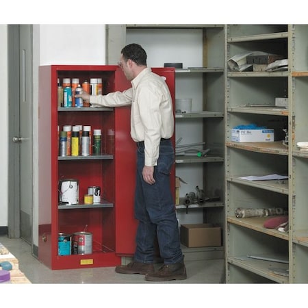Justrite Hazardous Material Storage Cabinet, 22 gal, 3 Shelves, Steel, 23 1/4 in W x 65 in H x 18 in D, Red 892201