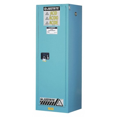 Justrite Corrosives Safety Cabinet, 22 gal, 3 Shelves, Steel, 23 1/4 in W x 65 in H x 18 in D, Blue 8922022