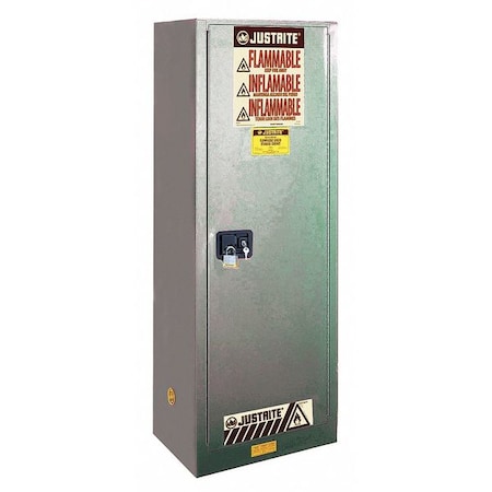 Justrite Flammable Liquid Safety Cabinet, 22 gal, 3 Shelves, Galvanized Steel, 23-1/4 in W x 65" H x 18 in D 892203