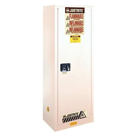 Justrite Flammable Safety Storage Cabinet, 22 gal, 3 Shelves, Steel, 23 1/4 in W x 65 in H x 18 in D, White 892205