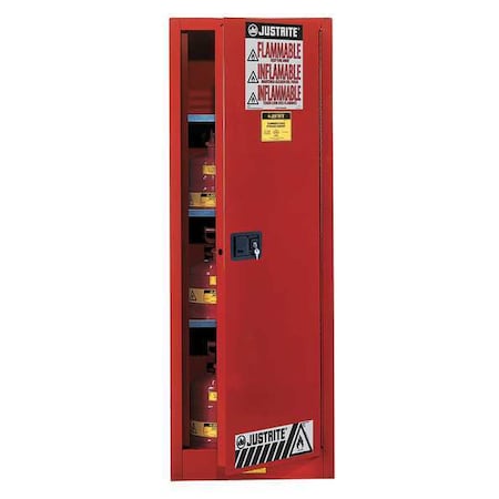 Justrite Hazardous Material Storage Cabinet, 22 gal, 3 Shelves, Steel, 23 1/4 in W x 65 in H x 18 in D, Red 892221