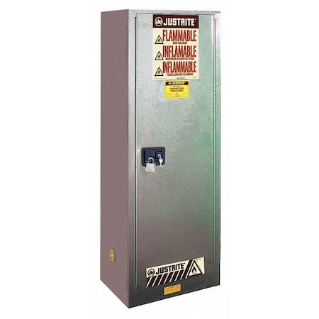 Justrite Flammable Liquid Safety Cabinet, 22 gal, 3 Shelves, Galvanized Steel, 23-1/4 in W x 65" H x 18 in D 892223