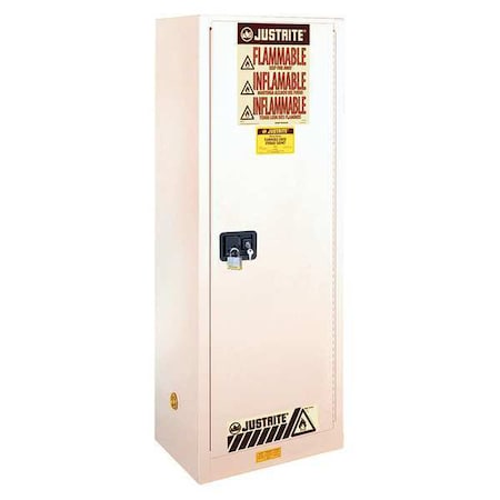 Justrite Flammable Safety Storage Cabinet, 22 gal, 3 Shelves, Steel, 23 1/4 in W x 65 in H x 18 in D, White 892225