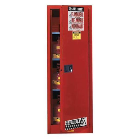 Justrite Hazardous Material Storage Cabinet, 36 gal, 5 Shelves, Steel, 23 1/4 in W x 65 in H x 18 in D, Red 892231