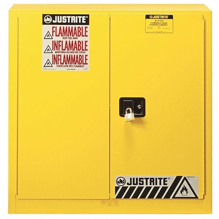 Justrite Hazardous Material Storage Cabinet, 40 gal, 3 Shelves, Steel, 43 in W x 44 in H x 18 in D, Yellow 893010