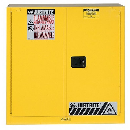 Justrite Hazardous Material Storage Cabinet, 40 gal, 3 Shelves, Steel, 43 in W x 44 in H x 18 in D, Yellow 893030