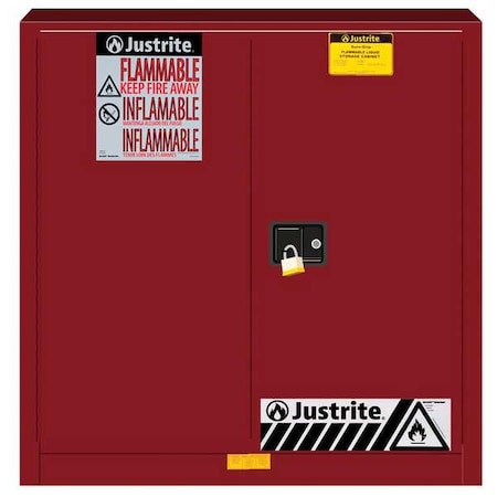 Justrite Hazardous Material Storage Cabinet, 30 gal, 1 Shelves, Steel, 36 in W x 35 in H x 24 in D, Red 893301