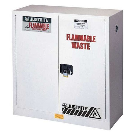 Justrite Flammable Safety Storage Cabinet, 45 gal, 2 Shelves, Steel, 43 in W x 65 in H x 18 in D, White 8945053