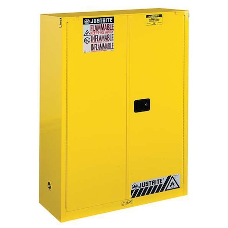 Justrite Hazardous Material Storage Cabinet, 60 gal, 5 Shelves, Steel, 43 in W x 65 in H x 18 in D, Yellow 894530
