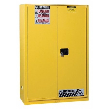 Justrite Hazardous Material Storage Cabinet, 60 gal, 5 Shelves, Steel, 43 in W x 65 in H x 18 in D, Yellow 894590