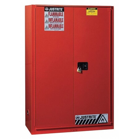 Justrite Hazardous Material Storage Cabinet, 60 gal, 5 Shelves, Steel, 43 in W x 65 in H x 18 in D, Red 894591