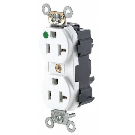 Leviton Straight Blade Receptacle, 5-20R, 20 A, 125V AC, 2 Pole, 3 Wire, Flush Mount, Single, White M8300-HW