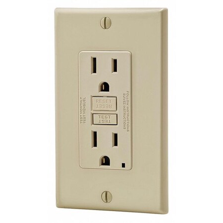 Leviton GFCI Receptacle, 15A, 125VAC, 5-15R, Ivory N7599-I