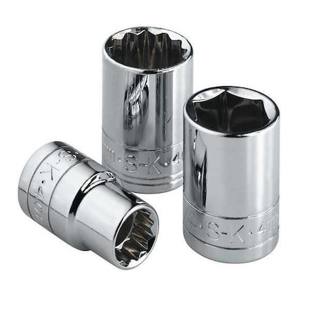 Sk Professional Tools 3/8 in Drive, 15mm Metric Socket, 12 Points, Steel, Chrome, 15 mm 8435