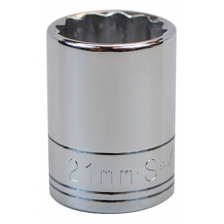 Sk Professional Tools 1/2 in Drive, 21mm Metric Socket, 12 Points, Steel, Chrome, 21 mm 40321