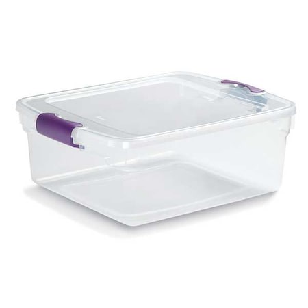 Homz Stackable Storage Tote W/ Lid, 3.9 gal, 16-1/4 in L x 13 in W x 6-1/8 in H, Clear, Purple 3420GRPRCL.08