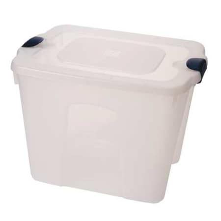 Homz Stackable Storage Tote W/ Lid, 22 gal, 23-3/4 in L x 18 in W x 17-1/4 in H, Clear, Navy 8520GRCL.08