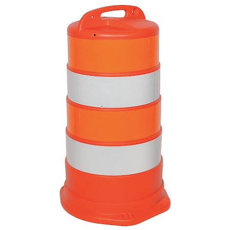 Zoro Select Traffic Barrel, HDPE, Engineer, 41 1/2 in Height, 18 Length, 9 lb, White/Orange 03-780-6EG