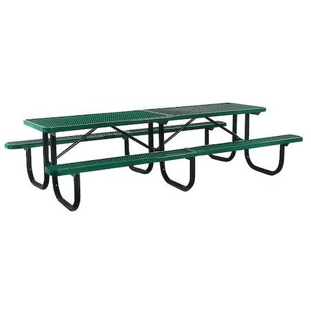 Ultrasite Rectangle Shelter Picnic Table, Green, Expanded Metal, 120-1/8 in L, 30-1/4 in H Overall 238-3-V10-Green
