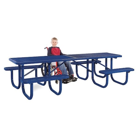 Ultrasite Rectangle Shelter Picnic Table, Blue, Expanded Metal, 120 in L, 30-1/4 in H Overall Diamond Mesh 238H-4-V10-Blue