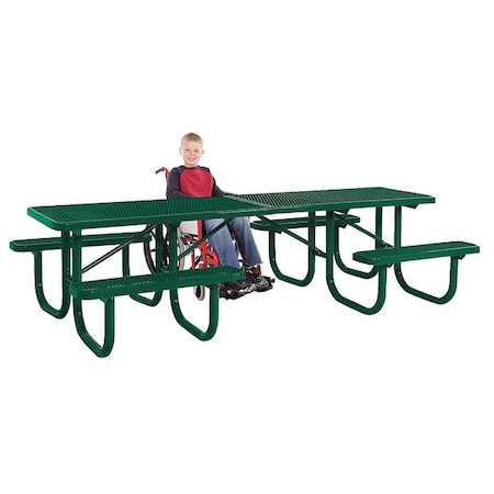 Ultrasite Rectangle Shelter Picnic Table, Green, Expanded Metal, 120 in L, 30-1/4 in H Overall Diamond Mesh 238H-4-V10-Green