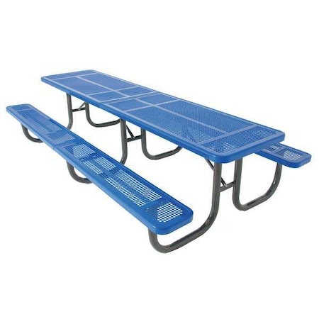 Ultrasite Rectangle Shelter Picnic Table, Blue, Perforated Metal, 144-1/8 in L, 30-1/4 in H Overall Dot 238-3-P12-Blue