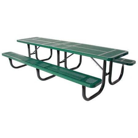 Ultrasite Rectangle Shelter Picnic Table, Green, Perforated Metal, 144-1/8 in L, 30-1/4 in H Overall Dot 238-3-P12-Green