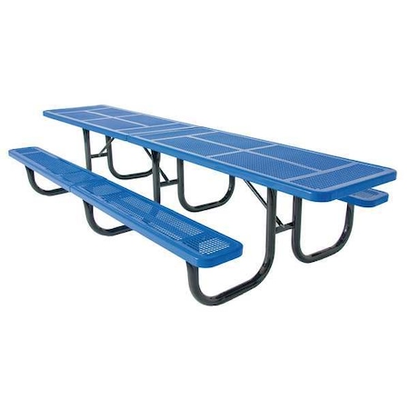 Ultrasite Rectangle Shelter Picnic Table, Blue, Perforated Metal, 144 in L, 30-1/4 in H Overall Dot 238H-3-P12-Blue