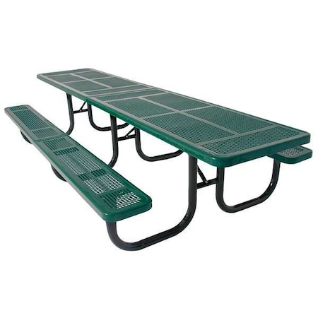Ultrasite Rectangle Shelter Picnic Table, Green, Perforated Metal, 144 in L, 30-1/4 in H Overall Dot 238H-3-P12-Green
