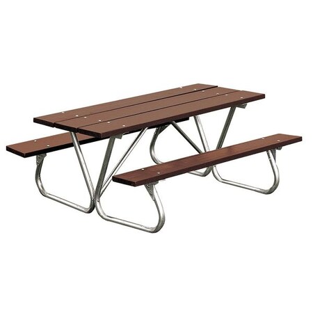 Ultrasite Rectangle Picnic Table, Brown, Vandal Resistant Resinwood, 72 in L, 31 5/8 in H Overall Plank PB 6BROGFPIC