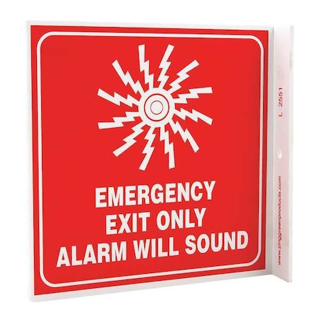 Zing Exit Sign, Plastic, 7" W, 7" H, Emergency Exit Only Alarm Will Sound (Picto), Red 2551