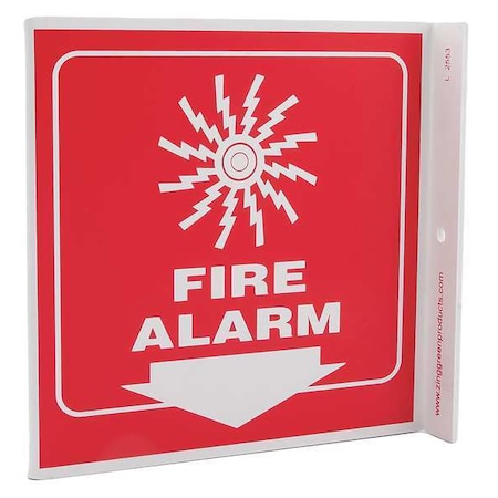 Zing Fire Alarm Sign, 7 in Height, 7 in Width, Plastic, L-Shaped, English 2553