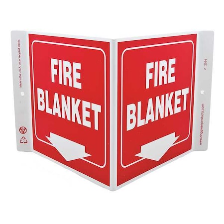 Zing Fire Blanket Sign, 7 in Height, 12 in Width, Plastic, V-Shaped, English 2554