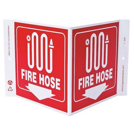 Zing Fire Hose Sign, 7 in Height, 12 in Width, Plastic, V-Shaped, English 2558