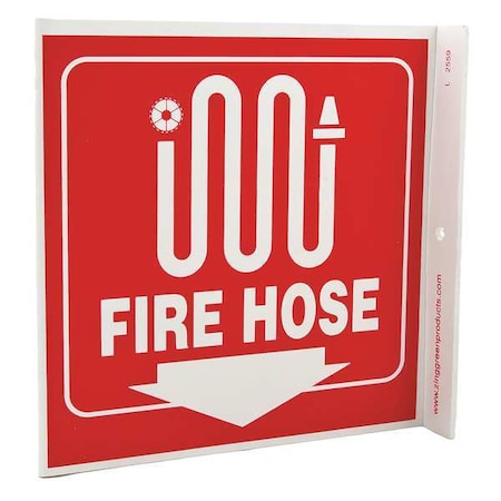 Zing Fire Hose Sign, 7 in Height, 7 in Width, Plastic, L-Shaped, English 2559
