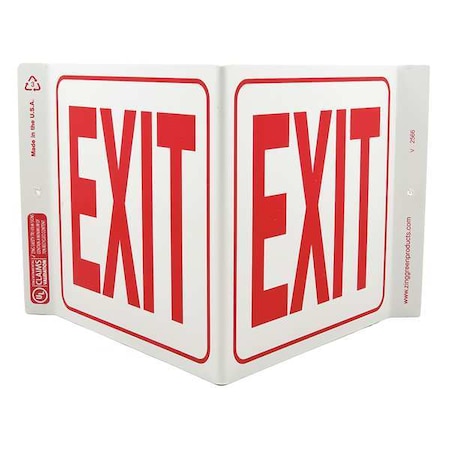 Zing Exit Sign, Plastic, 12" W, 7" H, Exit, White 2566