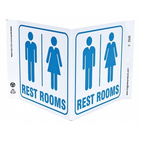 Zing Restrooms Sign, V-Shape, Plastic, 2536 2536