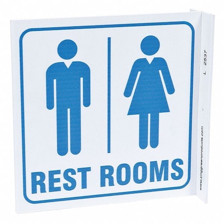 Zing Restrooms/Banos, Plastic, 7" x 7", With Mounting Holes, L-Shaped 2537