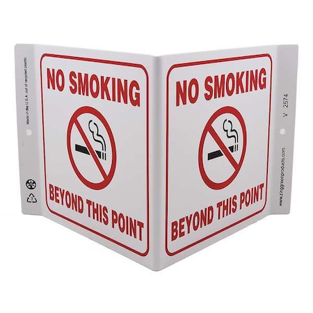 Zing No Smoking Sign, 7" H, 12 in W, Plastic, V-Shaped, English, 2574 2574