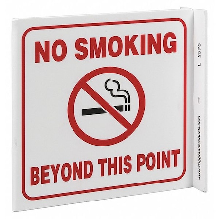 Zing No Smoking Sign, 7" H, 7 in W, Plastic, L-Shaped, English, 2575 2575