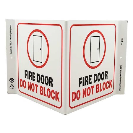 Zing Fire Door Sign, Plastic, 12 in W, 7 in H, Fire Door Do Not Block, Red, White 2578
