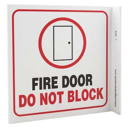 Zing Fire Door Sign, 7" Height, 7" Width, Plastic, L-Shaped, English 2579