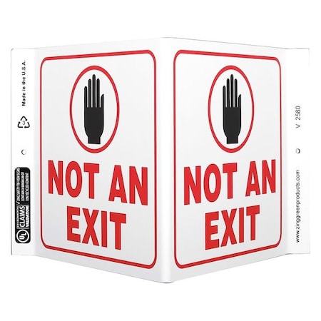 Zing Exit Sign, Plastic, 12" W, 7" H, Not An Exit (Picto), White 2580
