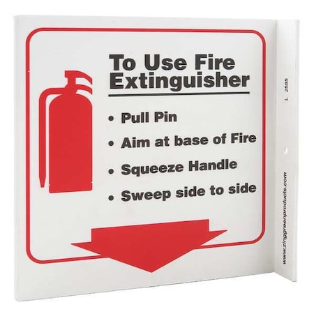 Zing Fire EXtinguisher Sign, L-Shape, Plastic, Sign Legend Color: Black, Red 2585