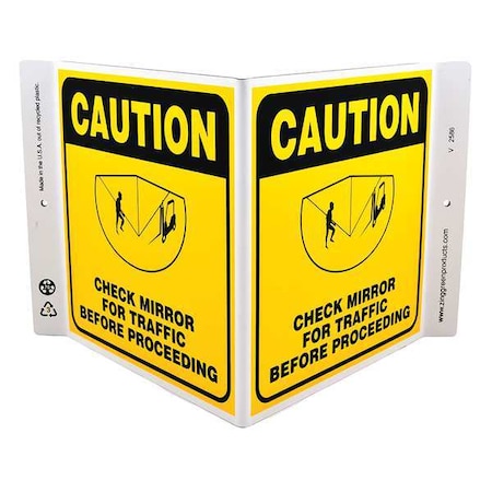 Zing Safety Sign, 7 in H, 12 in W, Plastic, V-Shape Projection, English, 2586 2586