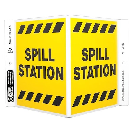 Zing Spill Station Sign, V-Shape, Plastic, 2604 2604
